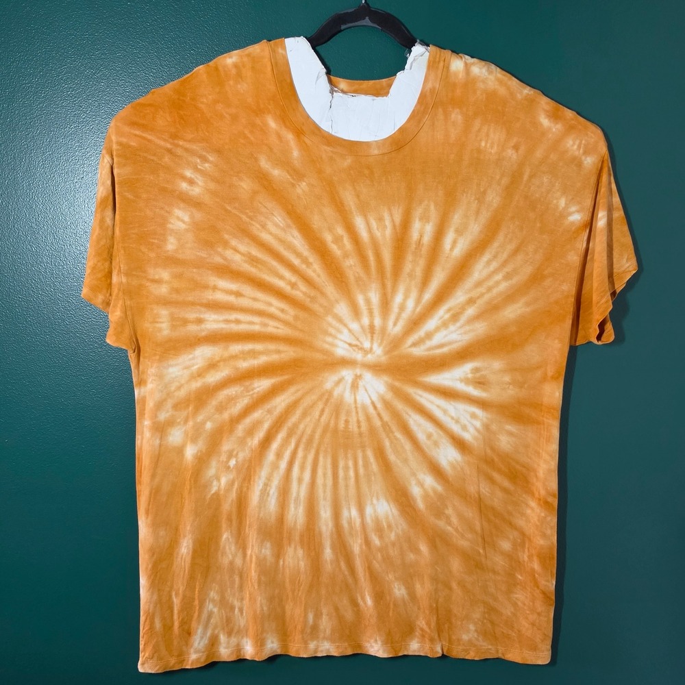 Zenana Womens Orange Tie Dye Spiralโ T-Shirt Short Sleeve Oversized Top Large